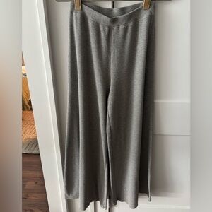 Free People Gray Ribbed Knit Wide-Leg Pants